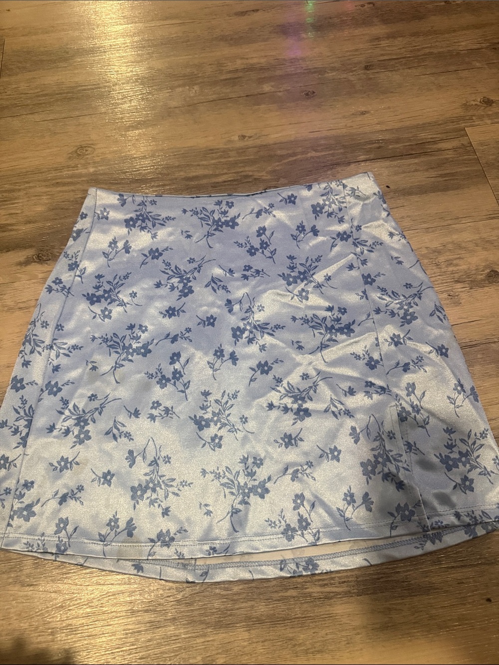 Altar'd State Light Blue Floral Satin Mini Skirt